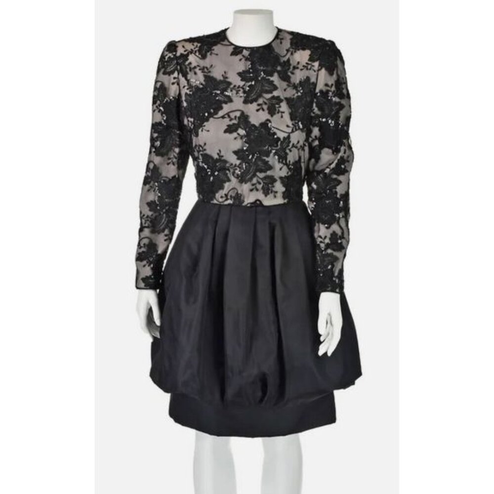 CHUCK JONES Vintage 1980s Black Lace and Bubble Skirt Dress size 4